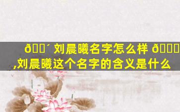 🌴 刘晨曦名字怎么样 💐 ,刘晨曦这个名字的含义是什么